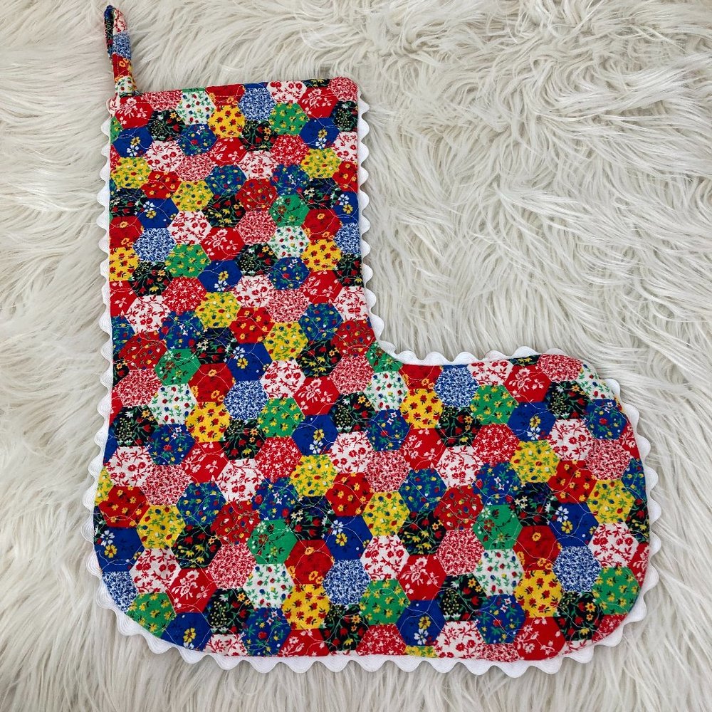 Vintage Handmade 70's 80's Christmas Stocking Rick Rack trim